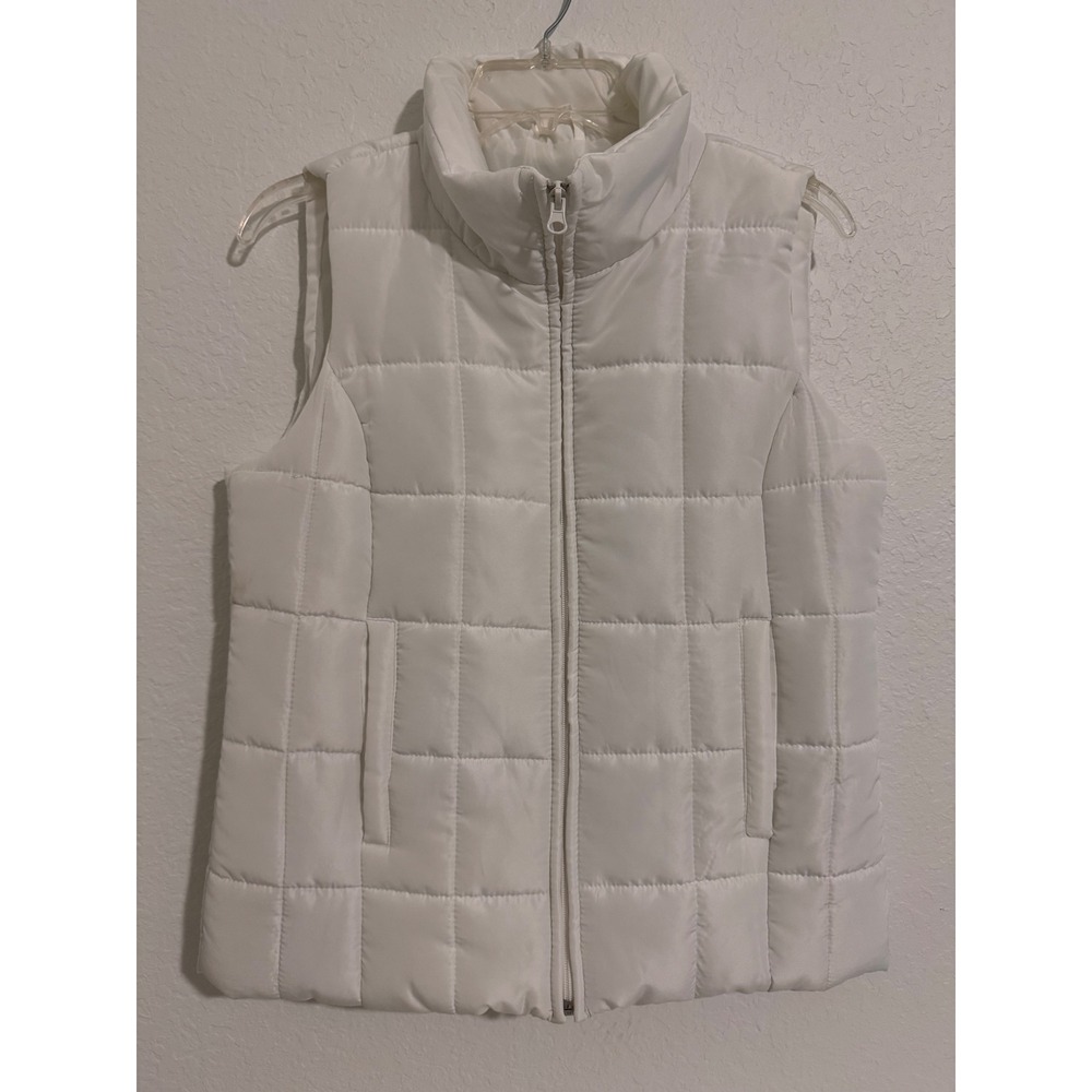 NY Collection Womens Quilted Puffer Vest Full Zip Stand Collar White Size‎ Small